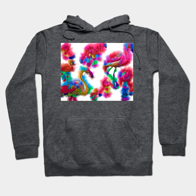 Abstract Flamingo Flock Hoodie by KirtTisdale